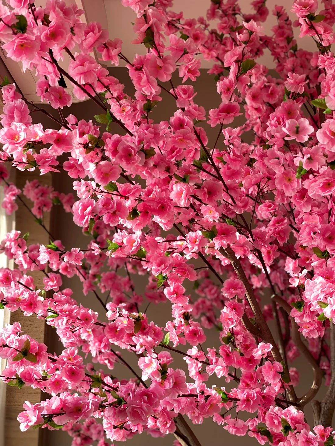 Artificial Pink Blossom Tree in White Planter