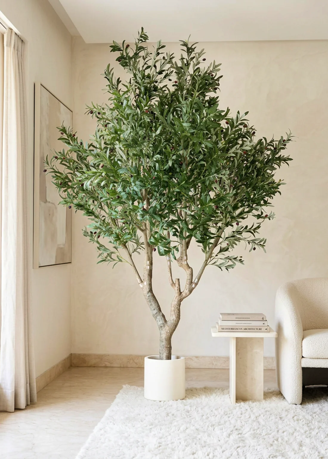 Artificial Olive Tree in White Planter