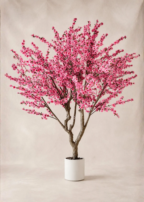 Artificial Pink Blossom Tree in White Planter