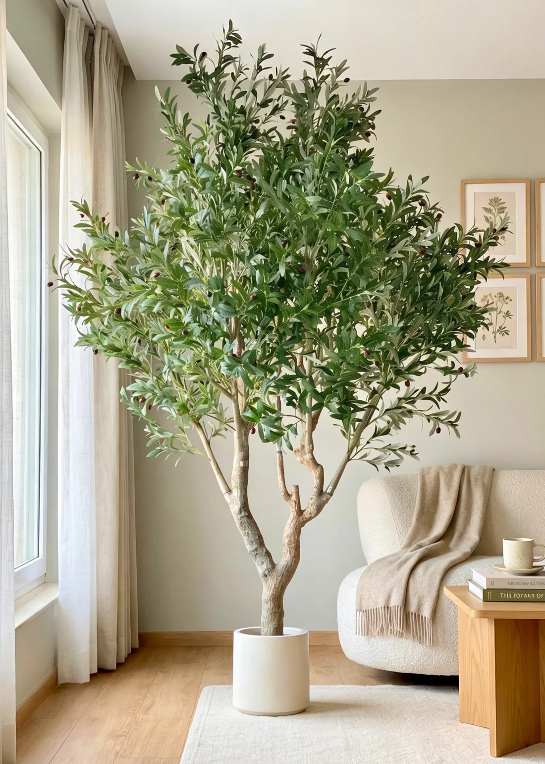 Artificial Olive Tree in White Planter