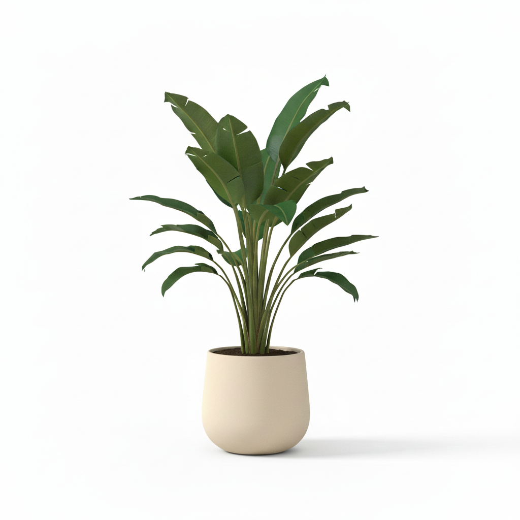 Left angle of medium artificial bird of paradise in warm-white planter